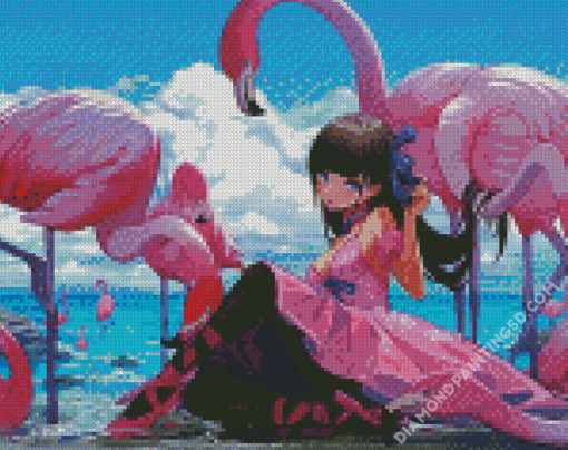 Pink Ballerina With Flamingo Diamond Paintings