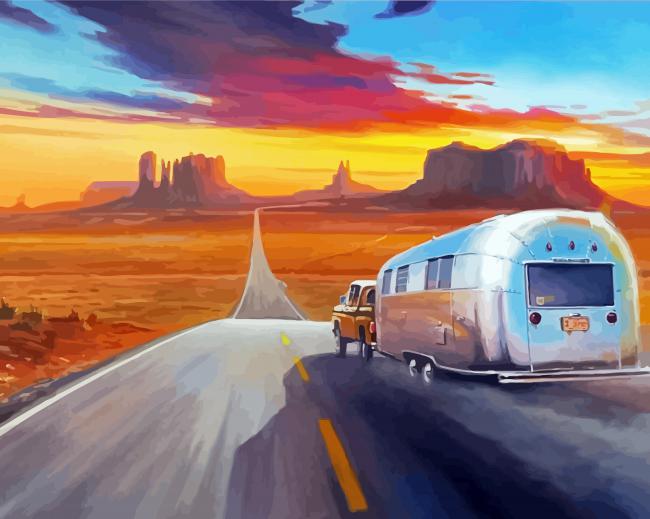 Airstream On Road Diamond Paintings