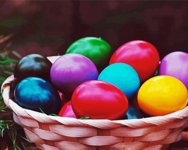 Basket Of Colorful Chicken Eggs Diamond Paintings