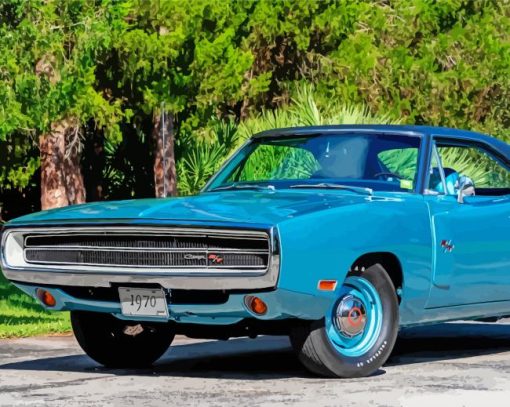 Blue Dodge Challenger 1970 Diamond Paintings