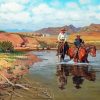 Cowboys And Horses In Water Diamond Paintings