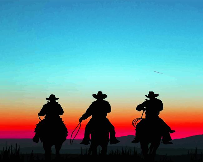 Cowboys And Horses Silhouette Diamond Paintings