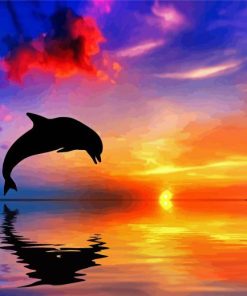 Dolphin Silhouette At Sunset Diamond Paintings