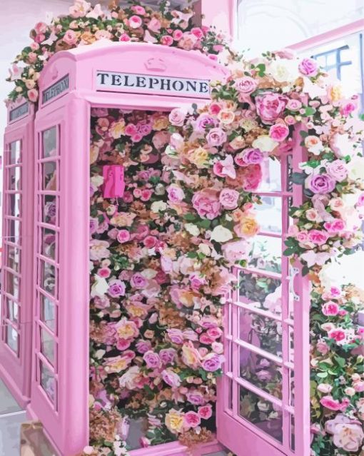 Floral Pink Phone Booth Diamond Paintings