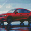 Red Honda Hatchback Sport Car Diamond Paintings