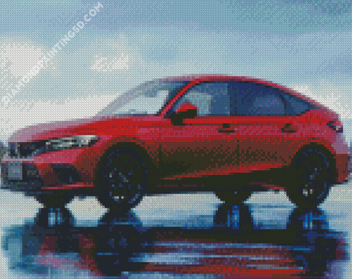 Red Honda Hatchback Sport Car Diamond Paintings