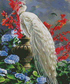 White Peacock And Flowers Diamond Paintings