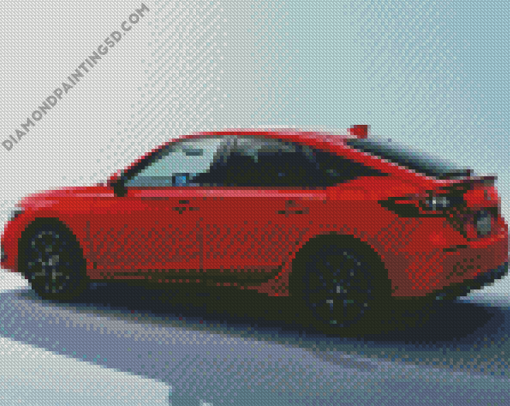 Red Honda Hatchback Sport Car Diamond Paintings