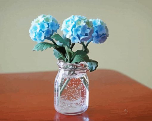 Hydrangeas In Jar Of Flowers Diamond Paintings