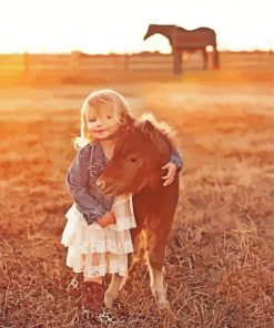 Little Girl With Mini Horse Diamond Paintings