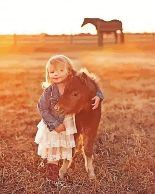 Little Girl With Mini Horse Diamond Paintings