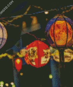 Paper Lanterns At Night Diamond Paintings