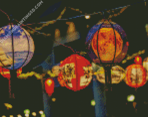 Paper Lanterns At Night Diamond Paintings