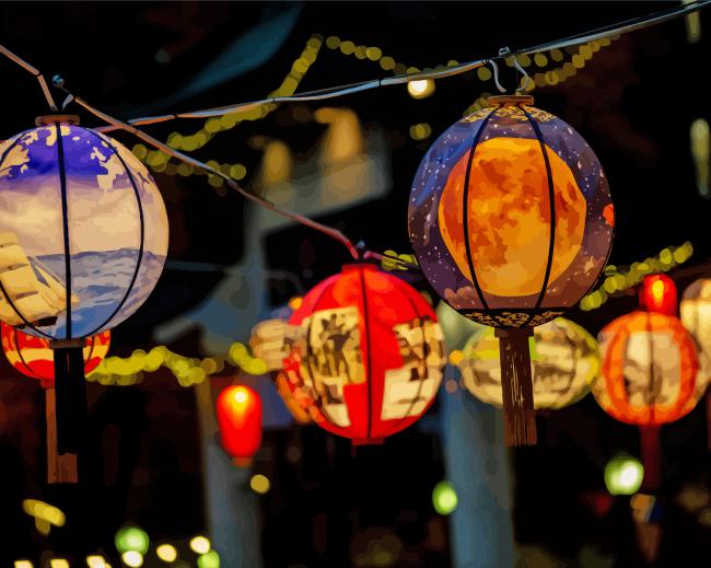 Paper Lanterns At Night Diamond Paintings