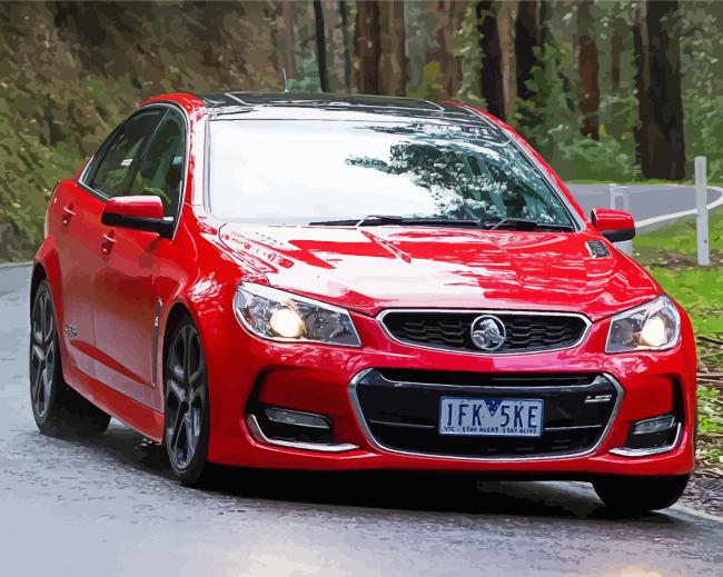 Red Holden Commodore On Road Diamond Paintings