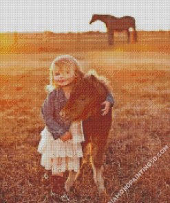 Little Girl With Mini Horse Diamond Paintings