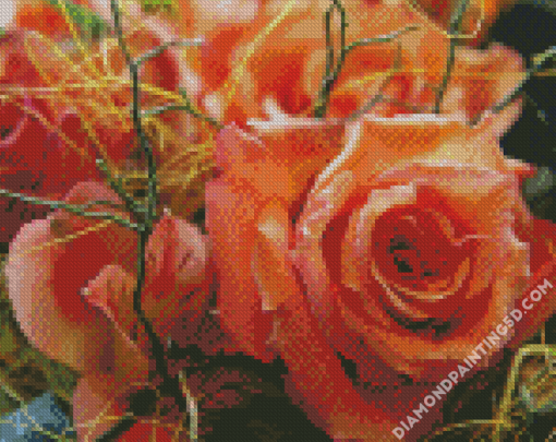 Peach Roses Flowers Diamond Paintings