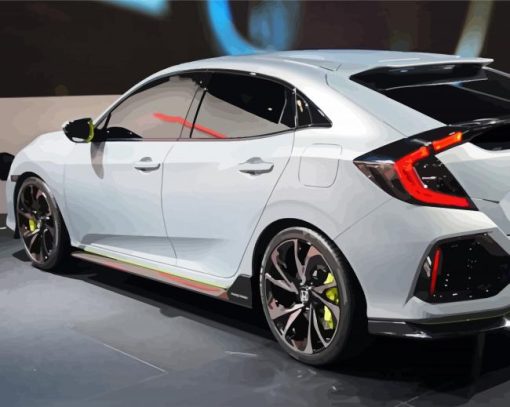 White Honda Hatchback Sport Car Diamond Paintings