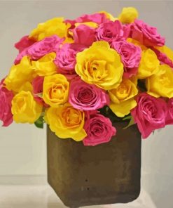 Yellow And Pink Roses Bouquet Diamond Paintings