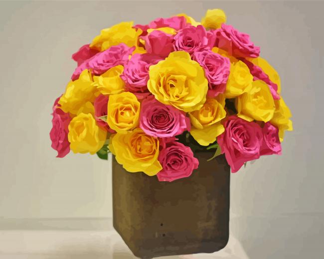 Yellow And Pink Roses Bouquet Diamond Paintings