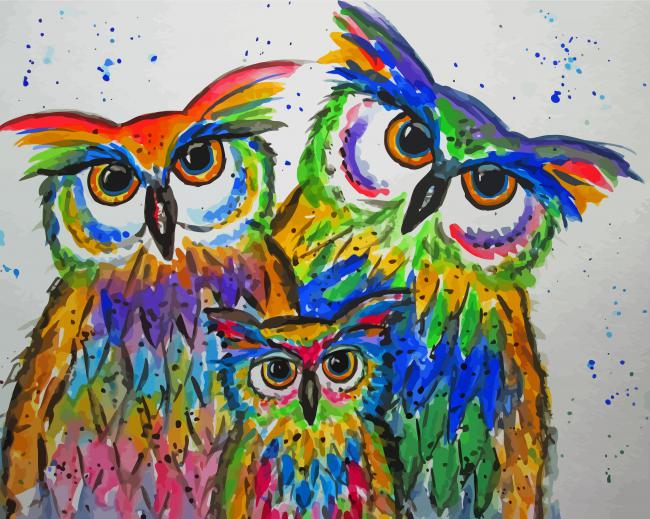 Abstract Owls Family Diamond Paintings