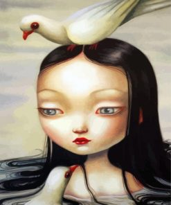 Asian Girl And Birds Diamond Paintings