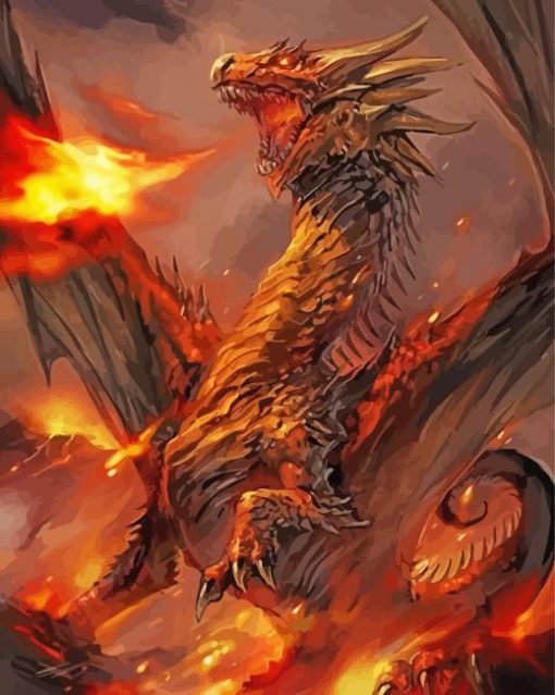 Cool Dragon Breathing Fire Diamond Paintings