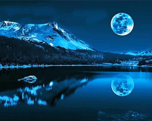 Lake And Full Moon Landscape Diamond Paintings