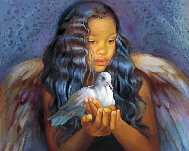 Little Girl Holding Dove Art Diamond Paintings