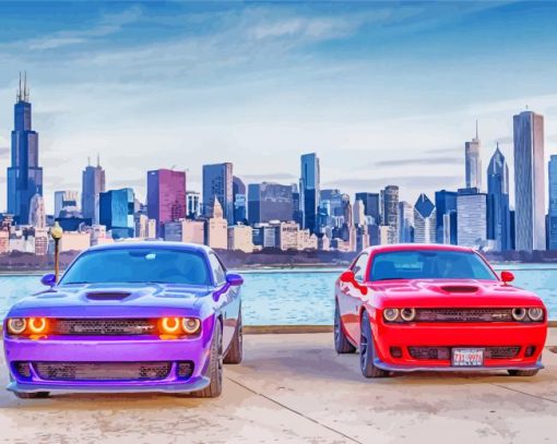 Purple Red Dodge Hellcat Diamond Paintings