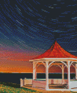 Gazebo By The Sea At Night Diamond Paintings