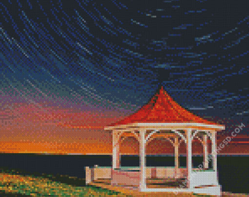 Gazebo By The Sea At Night Diamond Paintings