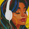 Girl With Headphones Listening To Music Diamond Paintings