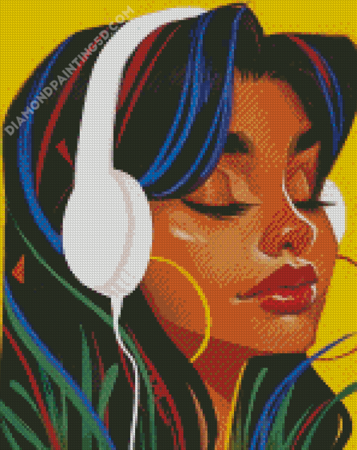 Girl With Headphones Listening To Music Diamond Paintings