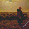 Shepherdess With Her Flock By Millet Diamond Paintings