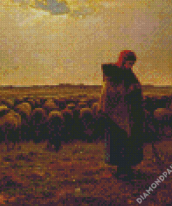 Shepherdess With Her Flock By Millet Diamond Paintings