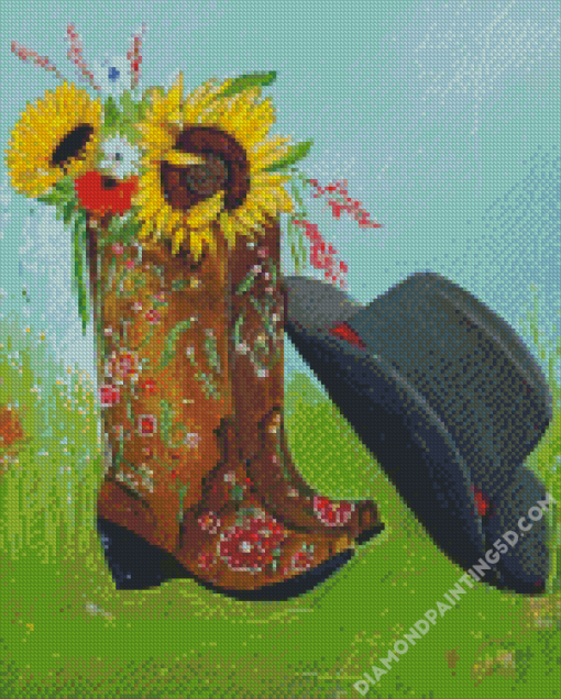 Aesthetic Cowboy Hat And Floral Boot Diamond Paintings