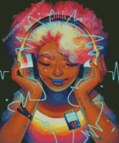 Afro Girl With Headphones Diamond Paintings