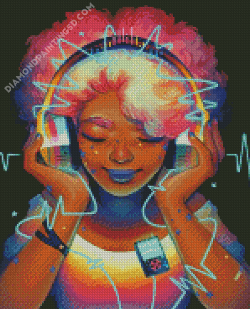 Afro Girl With Headphones Diamond Paintings