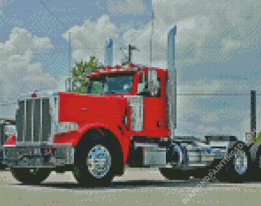 Red Peterbilt Semi Diamond Paintings