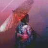 Japanese Woman In Pink Ribbon Diamond Paintings