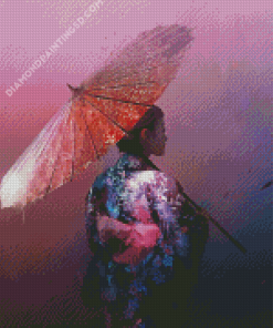 Japanese Woman In Pink Ribbon Diamond Paintings