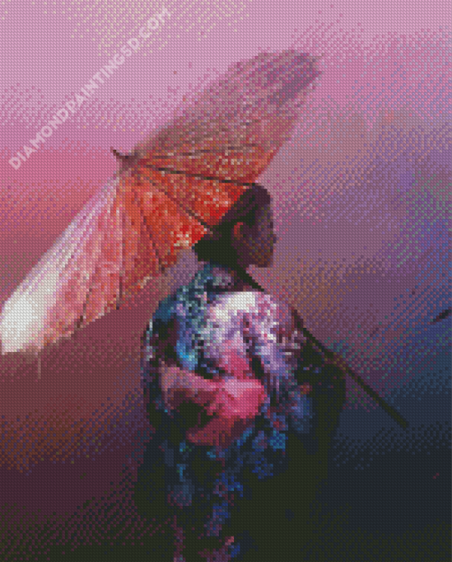 Japanese Woman In Pink Ribbon Diamond Paintings