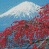 Fall Cherry Blossom With Snowy Mountain Diamond Paintings