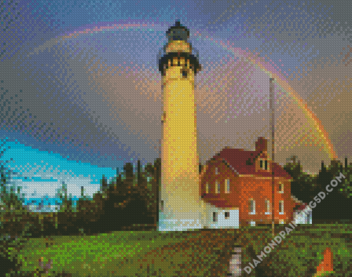 Lighthouse With Rainbow Diamond Paintings