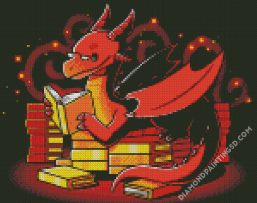 Little Dragon With Books Diamond Paintings