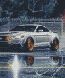 White Ford Mustang Car Diamond Paintings