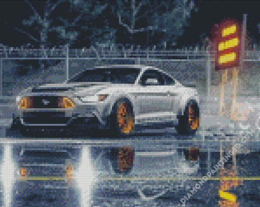 White Ford Mustang Car Diamond Paintings