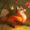 Animated Red Fox And Butterflies Diamond Paintings