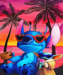 Baby Stitch On Beach Diamond Paintings